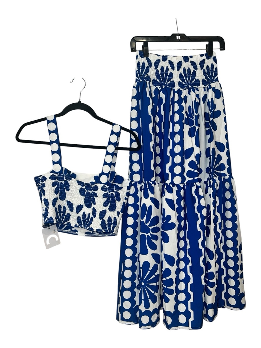 Commense White Maxi Skirt and Crop Top Set with Blue Floral Print - Picture 3 of 12
